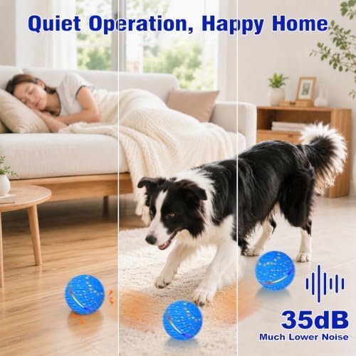 Remote-Controlled Interactive Dog Toy Ball, 3 Play Modes with Barking Sounds & LEDs, Automatic Rolling E-TPU Soft Toy with Tug Rope for Small, Medium, and Large Dogs Boredom