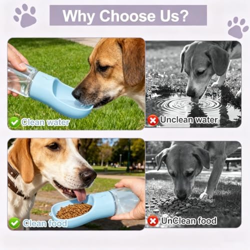 Portable Dog Water Bottle with Food Container, Drinking Bottle for Travel