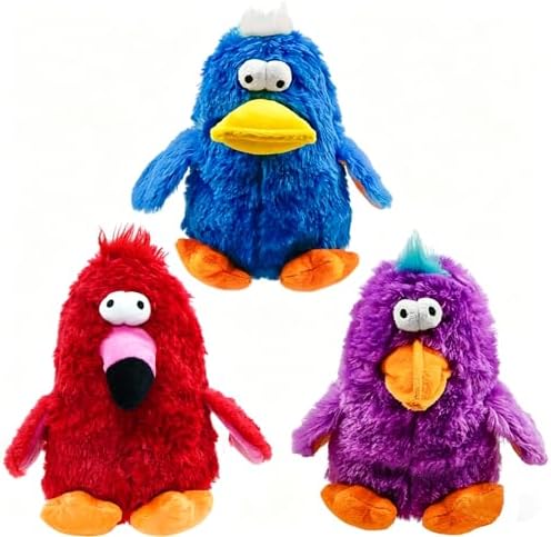 3 Pack Squeaky Dog Toys, Durable Stuffed Bird Dog Toys with Unique Squeak Sounds to Keep Dogs Busy, Cute & Funny Interactive Puppy Toys for Small, Medium and Large Dogs