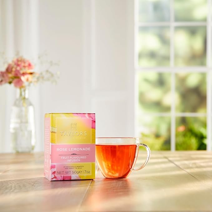 Taylors of Harrogate Rose Lemonade Infusion Individually Wrapped Bags, 20 Count (Pack of 1), Zingy, Refreshing and Fragrant, Caffeine-Free, Enjoy Hot or Iced, 20 Teabags