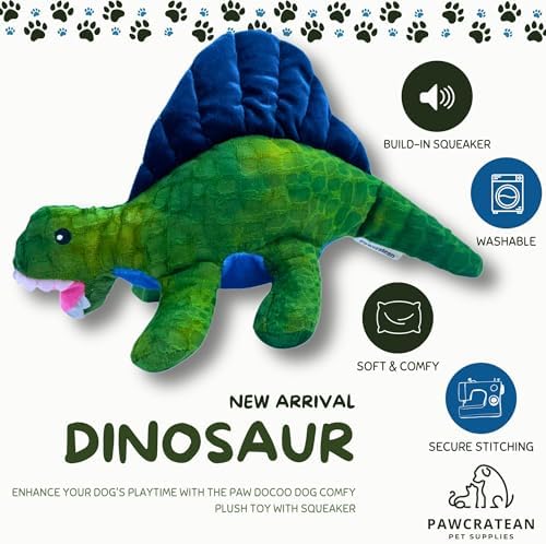 7" Squeaky Plush Toy for Puppies Small Dogs Self Etertainment Washable Soft Made [PET ONLY] (Green & Blue Dinosaur)
