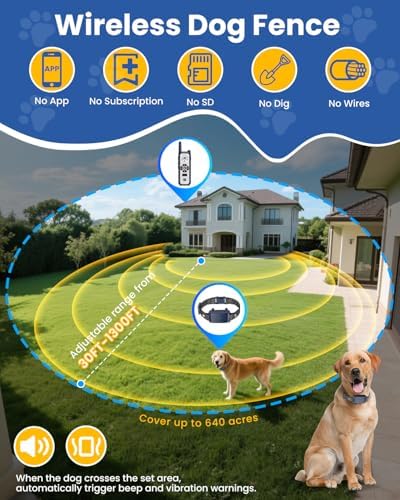 Wireless Dog Fence, Electric Fence for Dogs,Training Collar with Remote Control 3800FT Range, Portable Dog Perimeter Collar with 3 Training Mode Flash Light & Waterproof for 2 Dogs BL