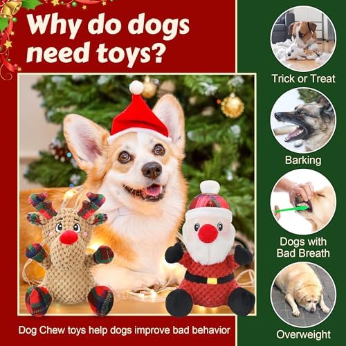 Newget 2Pcs Christmas Squeaky Dog Toys, Plush Dog Toys with Crinkle Paper