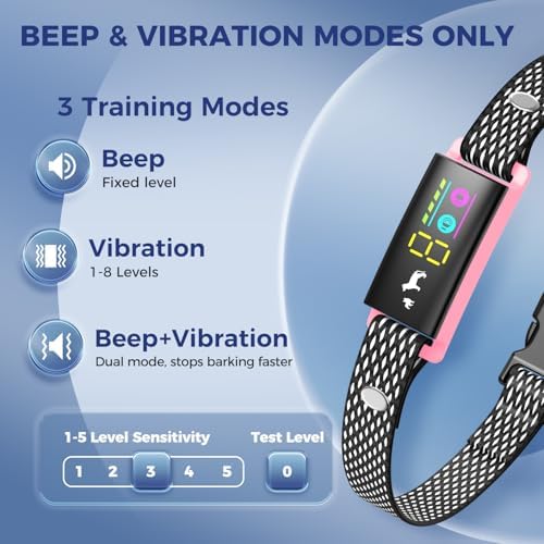 Anti-Bark Collar for Small Dogs, No Shock Bark Collar with Beep & Vibration, 1-5 Sensitivities Adjustable, Rechargeable Barking Collar, IP67 Waterproof - Humane Bark Collars, Rose Pink