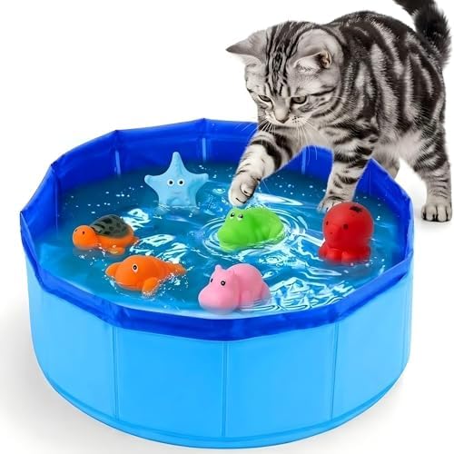 Interactive Cat Water Mat with Fish Toy, Self Play Aqua Toys for Bored Indoor Cats, Stimulating Enrichment Toys for Cats & Ferrets, Portable Cat Water Pool