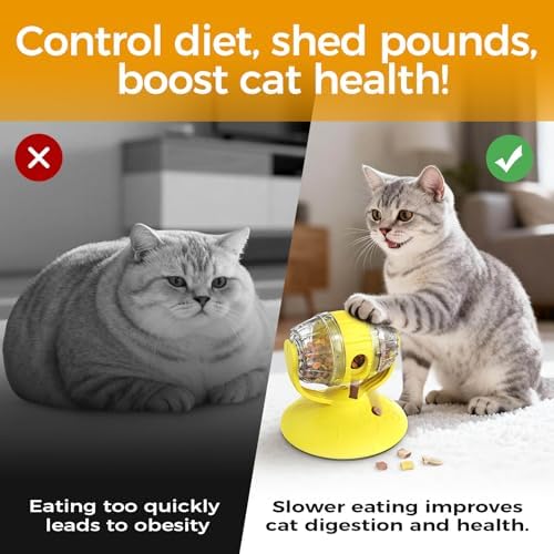 Cats Slow Feeder 4.6" High Cat & Dog Dry Food Dispenser Toy with Wine Barrel Spinner, Treat Dispenser for Boredom & Anxiety Relief, IQ Training for Small/Medium Pets (Yellow)