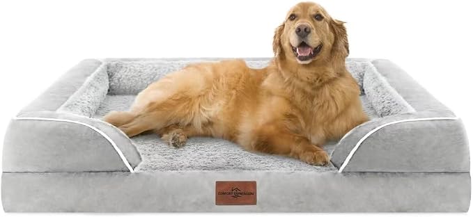 Comfort Expression Waterproof Orthopedic Dog Bed for Extra Large Dogs | Supportive Egg Crate Foam XL Pet Bed with Removable Bolster, Dog Couch with Washable Cover & Non-Slip Bottom, 42x30 Inch