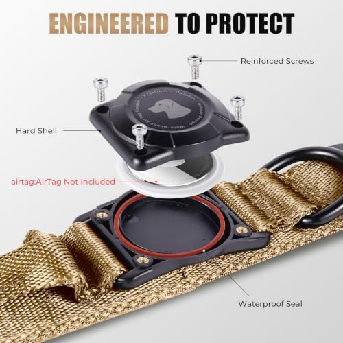 Tactical AirTag Dog Collar with Holder for Medium Large Dogs, Khaki, M