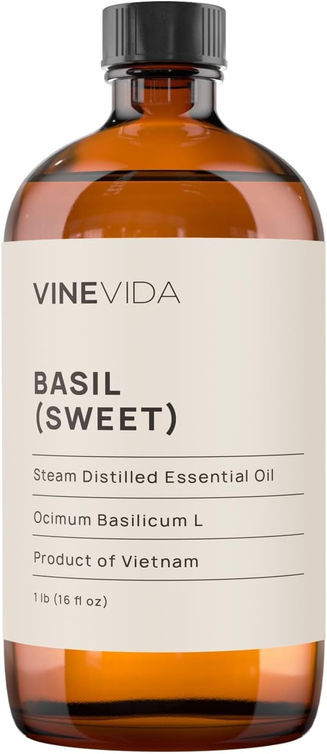 VINEVIDA Sweet Basil Essential Oil - 16 oz - Undiluted - DIY Candle Scents - Bulk for Soap Making