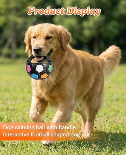TPR Dog Soccer Ball Toy with Handle, Mellow Dog Calming Ball, Durable Interactive Animal Football Toys Without Squeaky Tennis Inside
