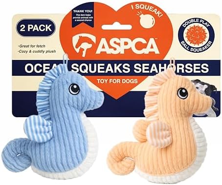 ASPCA 2 Pack Plush Dog Toy with Squeaker for Small & Medium Dogs, Soft Durable Stuffed Pet Toy for Fetch, Tug & Cuddle, Interactive, Lightweight, Engaging Play Toy for Dogs