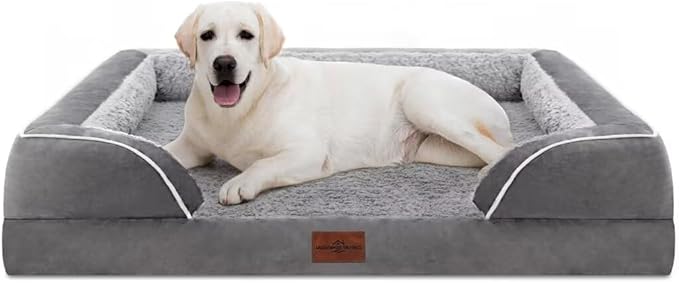 Comfort Expression Waterproof Orthopedic Dog Beds for Extra Large Dog | Supportive Egg Crate Foam XL Dog Bed with Removable Bolster, Dog Couch with Washable Cover & Non-Slip Bottom, 45x35 Inch