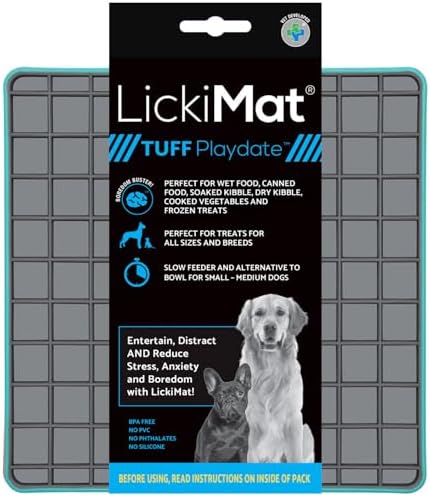 LickiMat Tuff, Heavy-Duty Playdate, Dog Slow Feeder Lick Mat, Boredom Anxiety Reducer; Perfect for Food, Treats, Yogurt, or Peanut Butter, Fun Alternative to a Slow Feed Dog Bowl, Turquoise