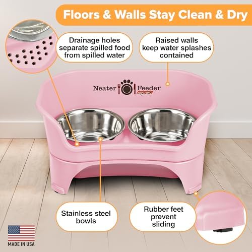 Neater Feeder Express Mess Proof Dog Bowls Elevated for Medium to Large Sized Breed, No Spill Raised Dog Food Bowl Stand, Stainless Steel Food and Water Bowl Set, Pet Dish Feeding Station, Pink