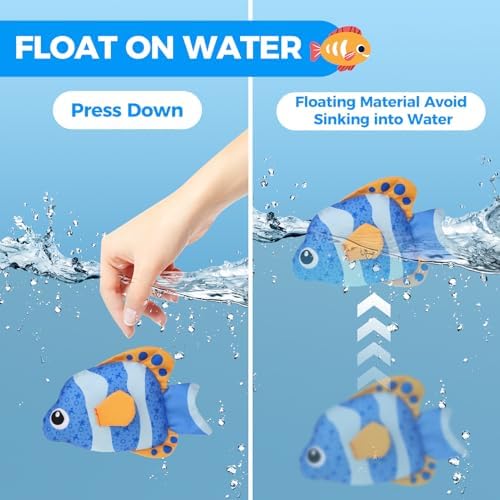 Mihachi Floating Dog Water Pool Toys 2 Pack for Swimming Pool, Interactive Crinkle Pet Puppy Chew Toys for Play and Training, Funny Fish Toy for Small Medium Large Breed, Blue & Orange Fish