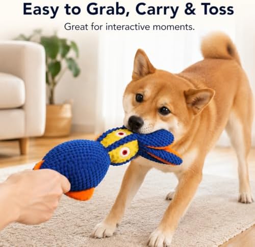 Squeaky Dog Toy, Crinkle Plush Squid for Small & Medium Dogs