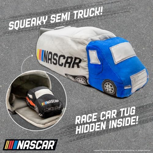 NASCAR, Hide & Seek Nesting Toys for Dogs, Semi Truck & Racecar Tug Toy
