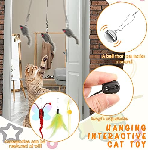 Charniol 8 Pcs Interactive Cat Feather Toys, Indoor Hanging Retractable Cat Toys, Dragonfly Little Mouse Interactive Teaser Toy Kitten Toy for Self Indoor Play Make Fun Chase Exercise, 6 Styles