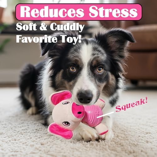 Pink Pig Plush Chew Toy for Dogs, Soft Plush Dog Toy with Durable Ball for Small, Medium, Large Dogs.