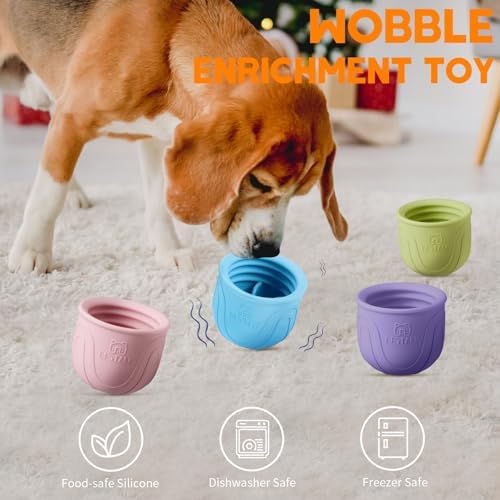 Interactive Dog Toy, 2-in-1 Long-Lasting Treat Dispenser Dog Puzzle Feeder Toys, Stuffable Enrichment Freeze Lick Bowl for Boredom, Reduces Anxiety Silicone Fetch Catch Chew Toy
