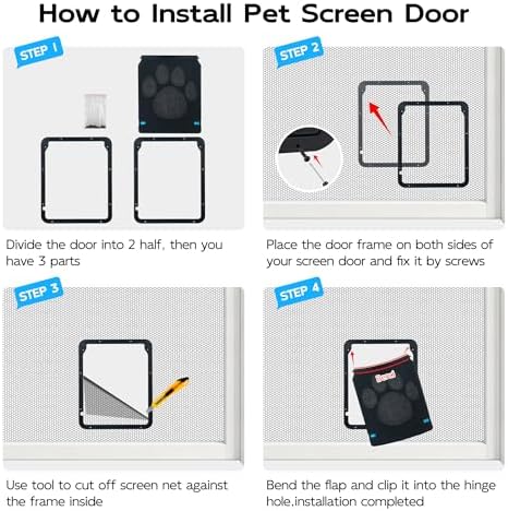 PetPrime Dog Door for Screen Door with Flap Opening 12×14 inches,Lockable Auto-Close Magnetic Large Pet Door for Dogs,Suitable for Sliding Screen Door,Easy Install,Large
