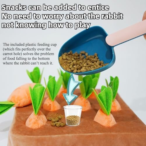 Upgraded Interactive Rabbit Enrichment Toys, Hide and Seek Snuffle Mat with Plush Carrot and Feeder Cups for Boredom & Stimulating, Bunny Puzzle for Puppies, Guinea Pigs, Kitten, Chinchilla (X Large)
