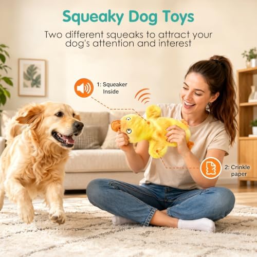 Fuufome No Stuffing Duck Squeaky Dog Toy, Crinkle Plush Chew Toy for Puppy