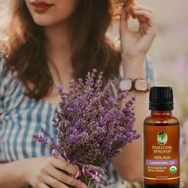 Paradise Springs Organic Lavander Essential Oil, 100% Pure and Natural Organic Lavander Essential Oil for Diffusers for Home Aromatherapy, Massage, Humidifiers, 1 fl oz (30ml)