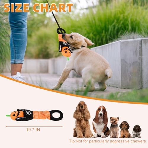 KOOLTAIL Halloween Dog Toys, Tough Plush Dog Chew & Squeaky Toys with Crinkle Paper, Interactive Training & Tug of War Puppy Teething Toy for Indoor Outdoor Play for Small Medium Large Dogs, Pumpkin