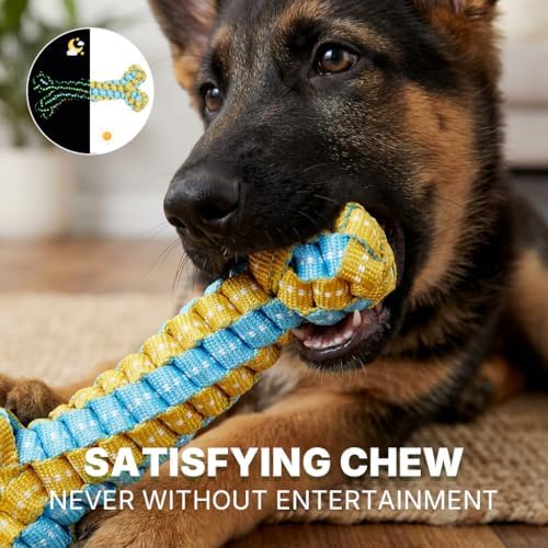 Dog Chew Toys, Knot Rope Dog Braid Bone Toy, Glow in the Dark Dog Toys