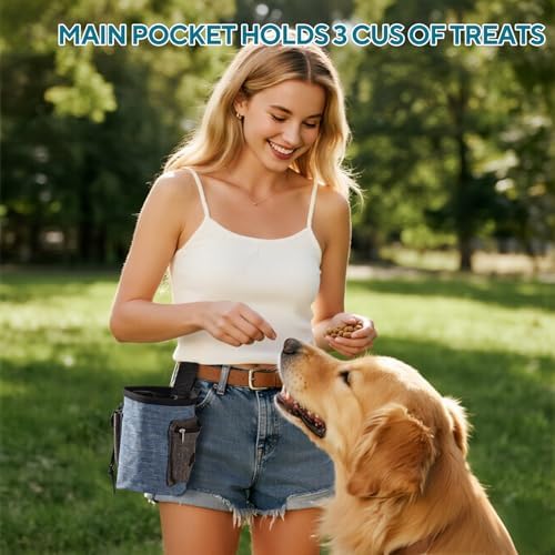 Dog Treat Pouch - 3 Ways to Wear Treat Pouches for Pet Training,treat pouches for pet training,3 Cups Animal Walking Snack Container Best Hiking Toys Pack Dispenser Carries