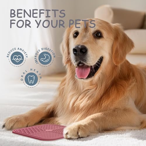 ChefAide 2 Pack Lick Mat for Dogs,Upgraded 8.5×8.5 inches Licking Mats with Suction Cups,Slow Feeder Licking Pad for Anxiety Relief and Boredom Reducer,Suitable for Dog Training (Pink Berry)