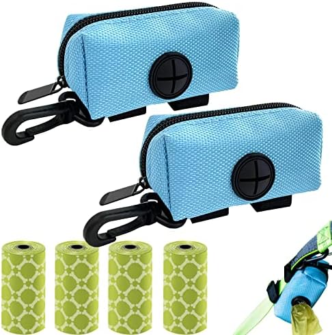 2 Pack Dog Poop Bag Holder for Leash with Carabiner Clip + 80 Pet Trash Bag