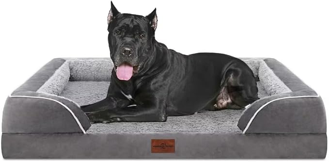 Comfort Expression Waterproof Orthopedic Dog Beds for Extra Large Dog | Supportive Egg Crate Foam Big Dog Bed with Removable Bolster, Dog Couch with Washable Cover & Non-Slip Bottom, 53x42Inch