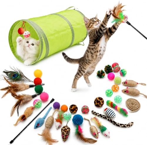 Cat Toys Variety Pack for Indoor Cats, 21PCS Interactive Kitten Toys Set with Collapsible Cat Tunnel, Feather Teaser Wand, Plush Mice, Balls & Cat Toys for Kittens and Adult Cats