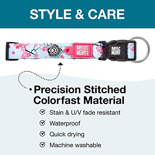Max & Molly Urban Pets Smart ID Dog Collar - Soft Neoprene, Waterproof, Machine Washable, Power Buckle, Gotcha! QR Tag & Custom App Profile, Cherry Bloom M