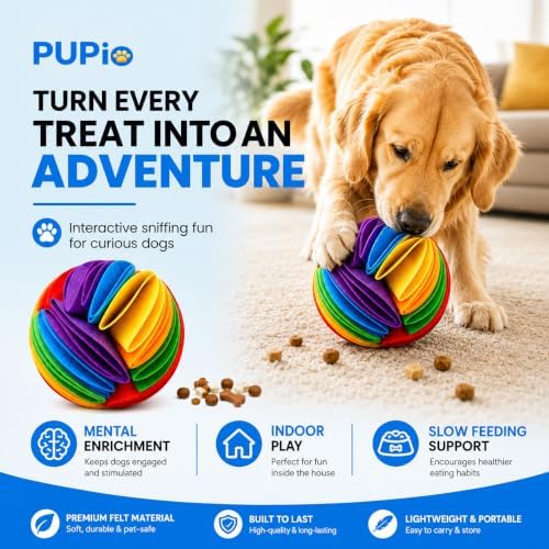 USA Foldable Dog Treat Puzzle Ball Durable Felt Foraging Ball for Keeping Dogs Busy, Slow Feeding, Mental Stimulation, Enrichment, Boredom Relief