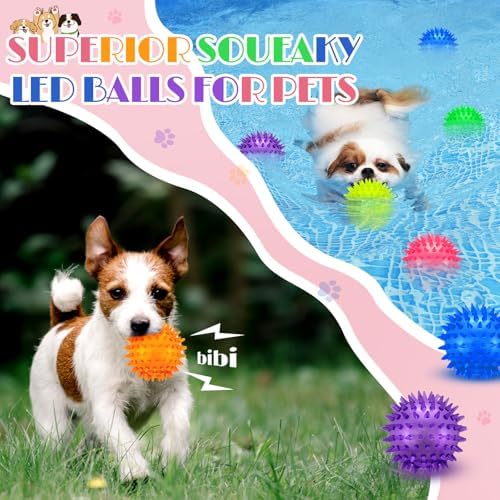12 Pcs 2.56" Light up Squeaky Dog Balls LED Spiky Dog Toys Ball Durable Interactive Glow Fetch Balls Puppy Chew Toys for Small Medium Pet Clean Teeth