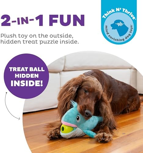 Outward Hound by Nina Ottosson Big Mouthz Interactive Plush Dog Puzzle with Treat Ball, Whale, Blue