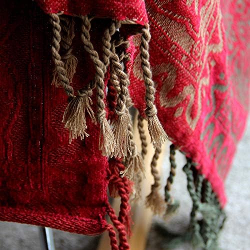 Boho Throw Blanket, Chenille Jacquard Tassels Throw Blankets for Bed Couch Soft Chair， Bohemian Fringe Tassels (Red, Large 86 * 102Inches)