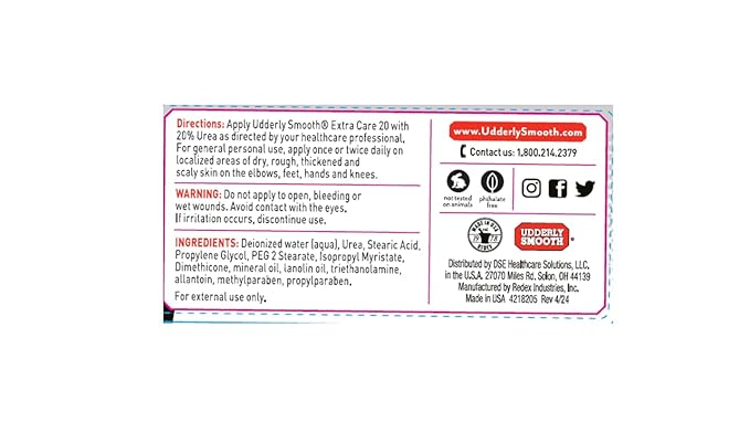 Udderly Smooth Extra Care Hand, Body & Foot Cream with 20% Urea, Daily Moisturizer to Restore Dry or Irritated Skin, Dermatologist Tested, 8 Oz