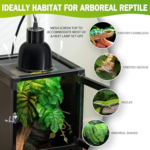 12"x12"x18" Reptile Terrarium, Hybrid Cage PVC Habitat Enclosure with Screen & Acrylic Doors, Ventilated Tank for Gecko,Chameleon, Snake, Frog, Easy Assembly, Front Dual Access