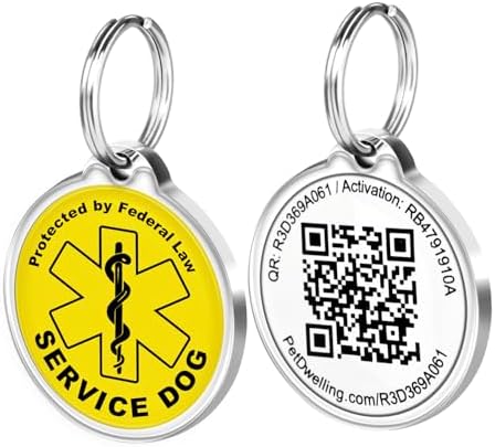 Pet Dwelling Service Dog ID Tag with QR Code – Scan to Contact Owner Instantly, No App Needed, Smart Dog & Cat Tag with Free Personalized Pet Profile