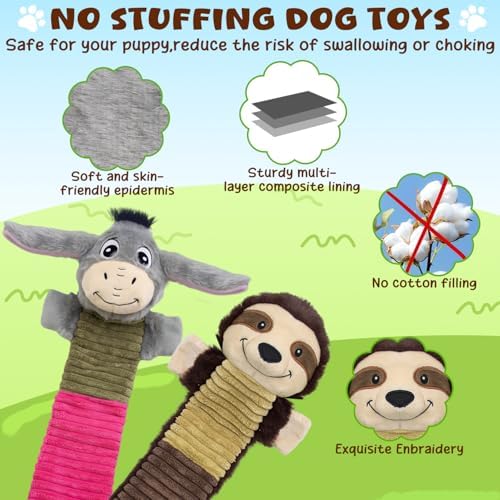 No Stuffing 2 Pack Dog Squeaky Toys, Chew with Crinkle to Large Puppy