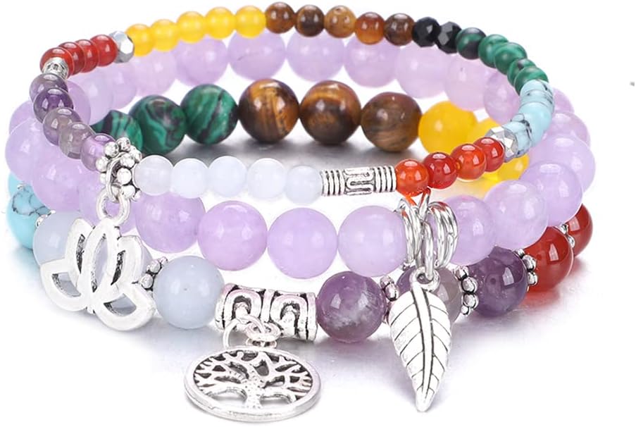 UEUC Tree of Life Yoga Healing Stone Bracelets,Multilayer Lotus Chakra Stone Reiki Bracelet Sets,Anxiety Crystal Natural Stone,for Women Stress Relief