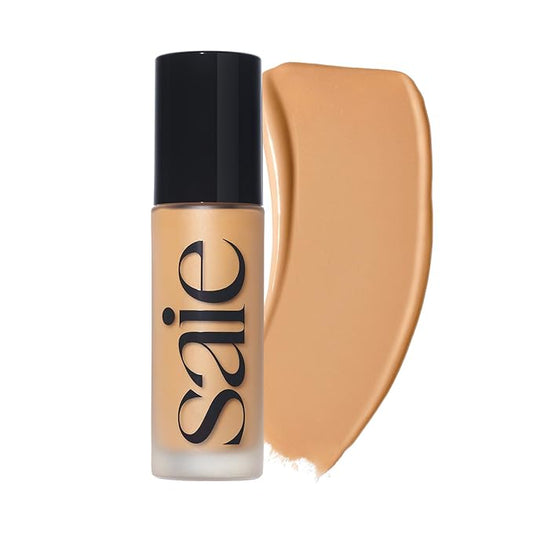 Saie Glowy Super Skin Tint Liquid Foundation - Weightless + Dewy Foundation with Lightweight Medium Coverage - Hydrating Face Makeup + Skin Care Serum Hybrid with Hyaluronic Acid - Shade 16 (1.01 oz)