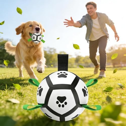 Dog Toys, Dog Soccer Ball with Straps for World Cup, Interactive Dog Balls for Small Breed, Dog Birthday, Herding Ball, Durable Toy for Puppy Outdoor Play (5 Inch)