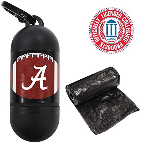Pets First NCAA ALABAMA CRIMSON TIDE PET LICENSED Poop Waste Bag Dispenser and D Ring for Leash with 15 Premium Garbage Bags