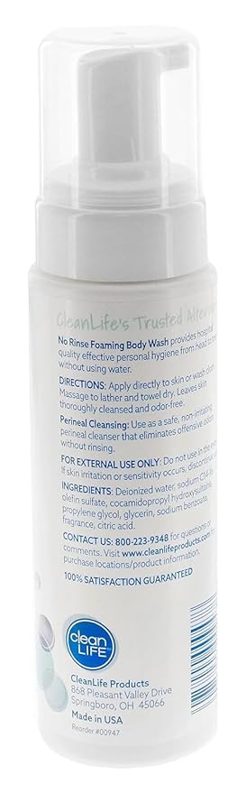 No-Rinse Foaming Body Wash - Waterless Foam Cleanser for Elderly, Adults, Kids, Infants & Caregiver - Rinse-Free for Sensitive Skin - Travel Size - Refreshed & Moisturized Skin - 8 fl oz (Pack of 1)