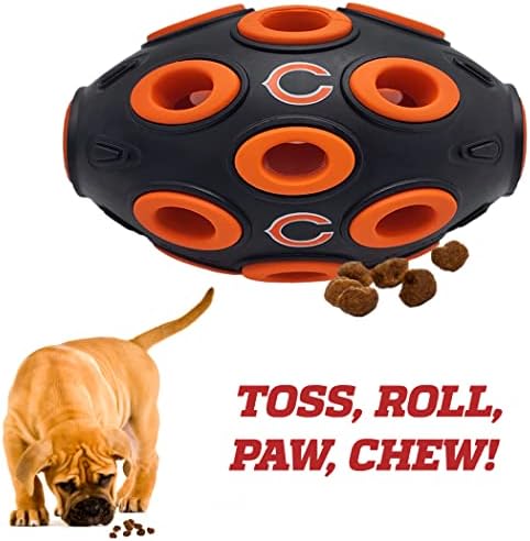 First NFL Chicago Bears Football Treat Dispensing Toy for Dogs and Cats, Interactive Fun, Natural Rubber